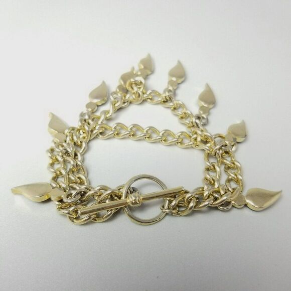 Vintage Jewel Tone Rhinestone Charm Bracelet, Two Strand Gold Tone Toggle Clasp - Picture 3 of 6